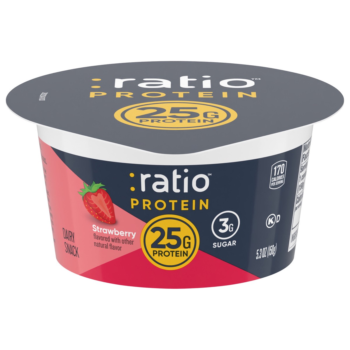 slide 1 of 9, :ratio Yogurt Protein Cultured Dairy Snack, Strawberry, 25g Protein, 5.3 OZ, 5.3 oz