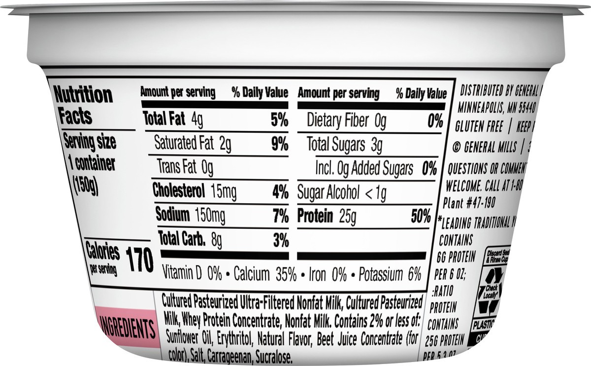 slide 8 of 9, :ratio Yogurt Protein Cultured Dairy Snack, Strawberry, 25g Protein, 5.3 OZ, 5.3 oz