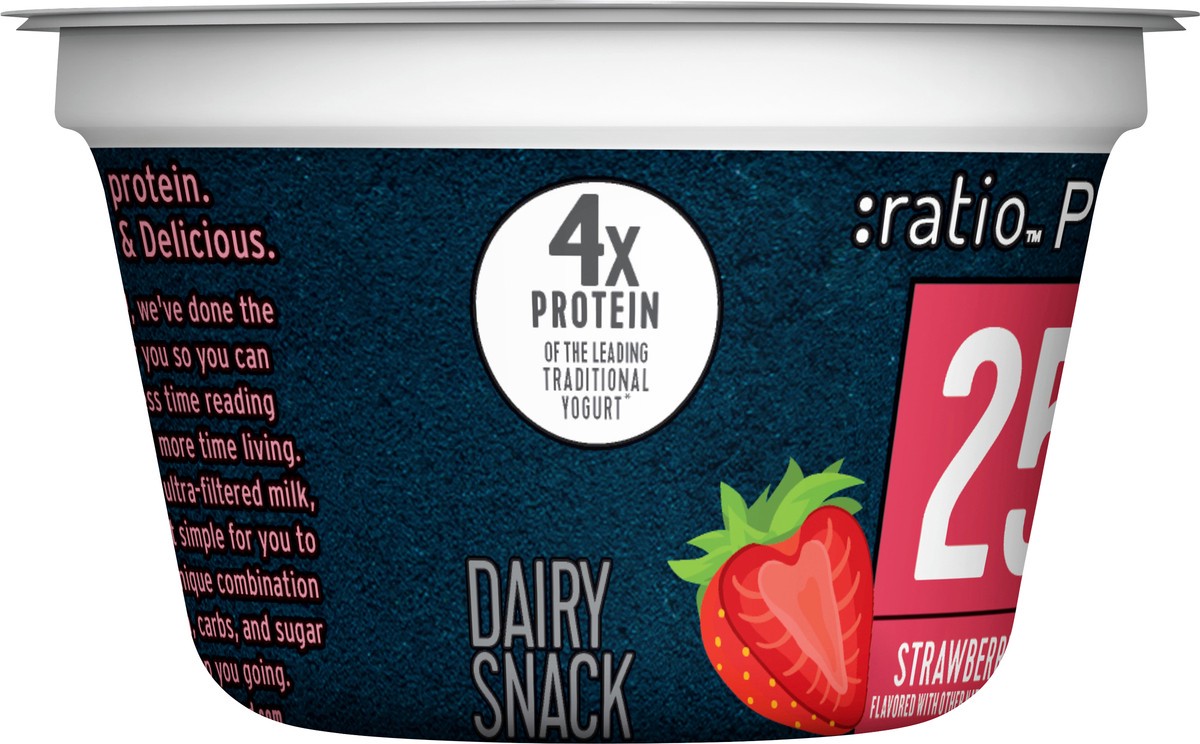 slide 4 of 9, :ratio Yogurt Protein Cultured Dairy Snack, Strawberry, 25g Protein, 5.3 OZ, 5.3 oz