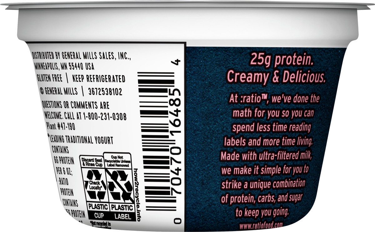 slide 5 of 9, :ratio Yogurt Protein Cultured Dairy Snack, Strawberry, 25g Protein, 5.3 OZ, 5.3 oz