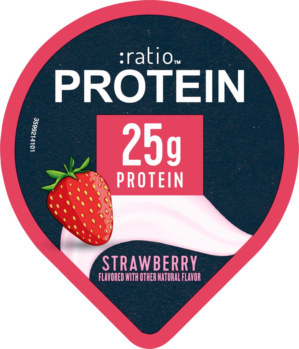 slide 6 of 9, :ratio Yogurt Protein Cultured Dairy Snack, Strawberry, 25g Protein, 5.3 OZ, 5.3 oz