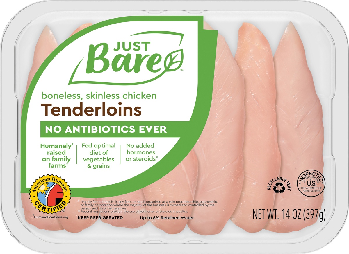 slide 4 of 5, All Natural Fresh Chicken, Hand-Trimmed, Boneless, Skinless Tenderloins, 0.88 lb