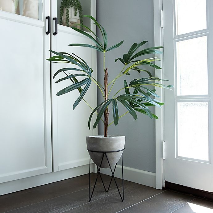 slide 3 of 4, Flora Bunda Faux Switch Cane Palm Tree - Cement Pot and Metal Stand, 46 in