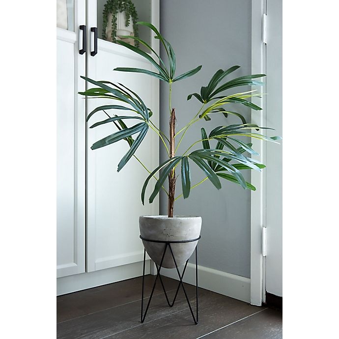 slide 4 of 4, Flora Bunda Faux Switch Cane Palm Tree - Cement Pot and Metal Stand, 46 in