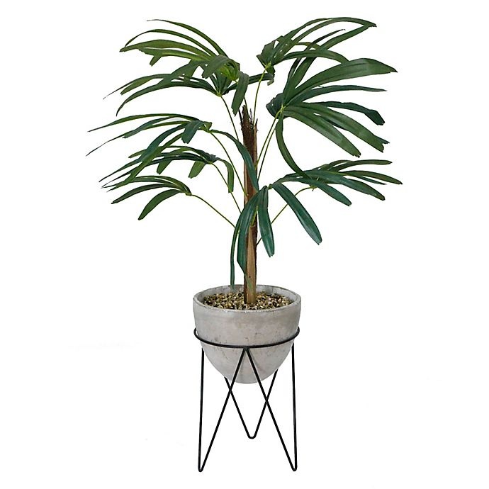 slide 1 of 4, Flora Bunda Faux Switch Cane Palm Tree - Cement Pot and Metal Stand, 46 in