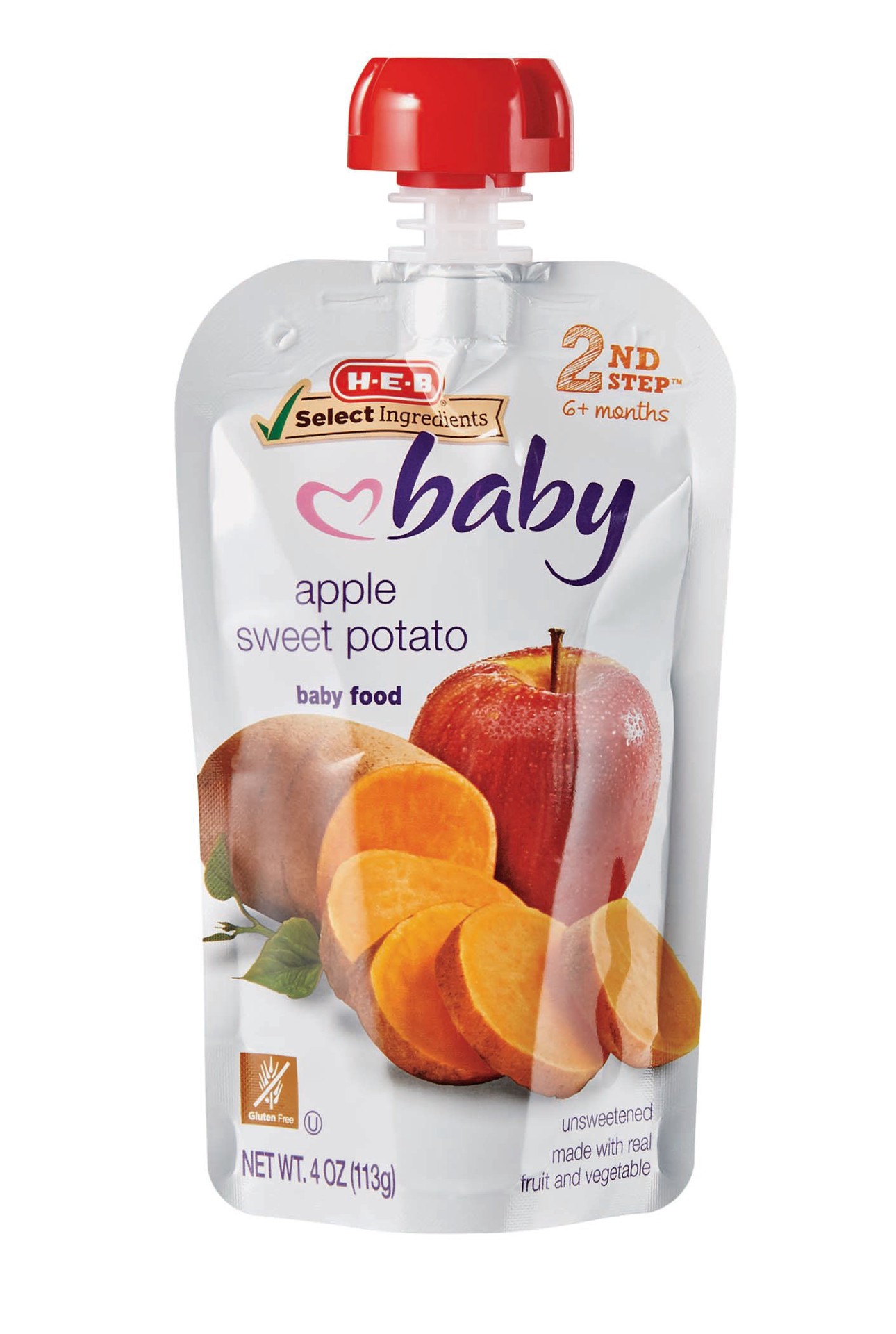 slide 1 of 1, H-E-B Baby Food Pouch - Apple & Sweet Potato, 4 oz