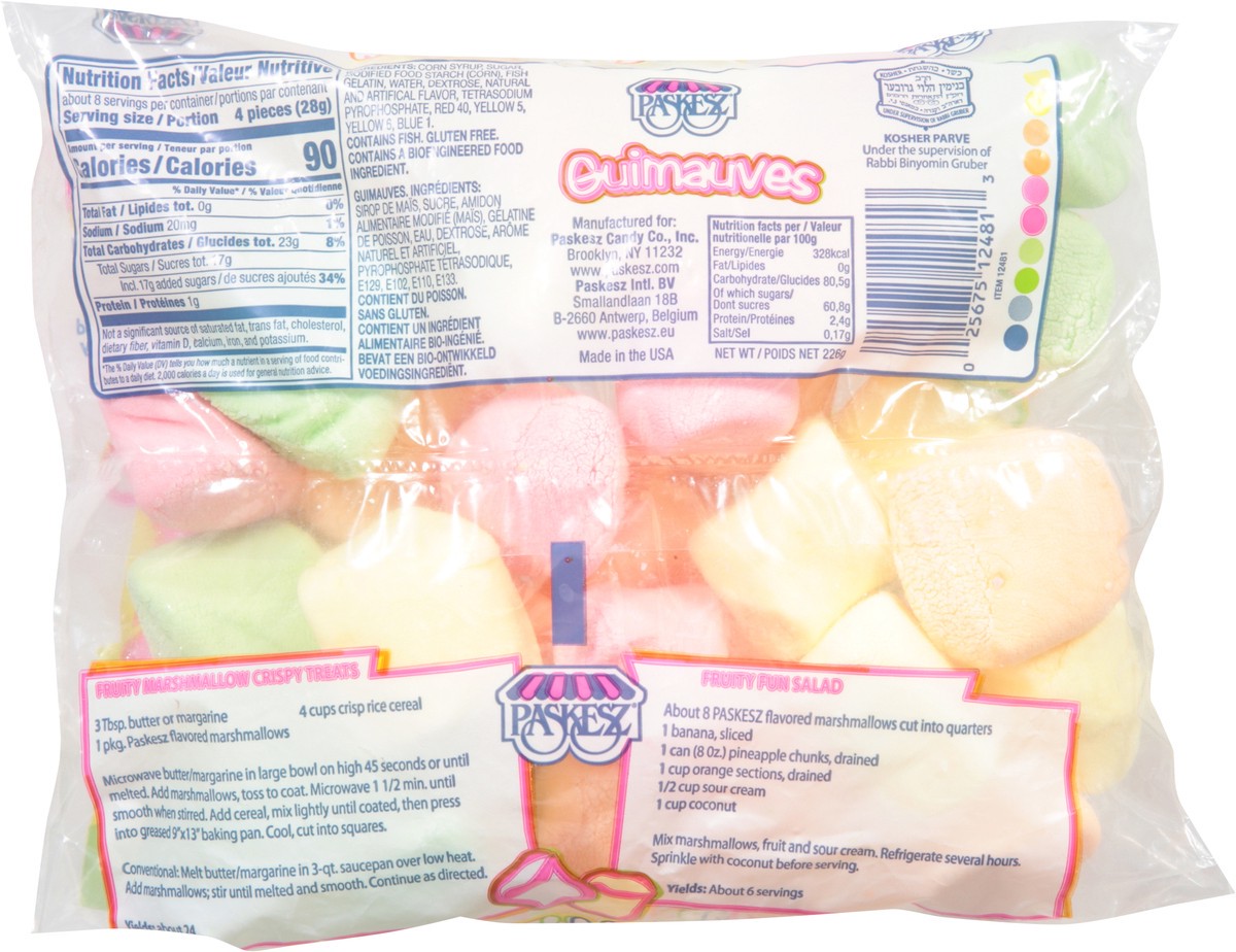 slide 2 of 12, Paskesz Multi-Fruit Flavors Marshmallows 8 oz, 8 oz