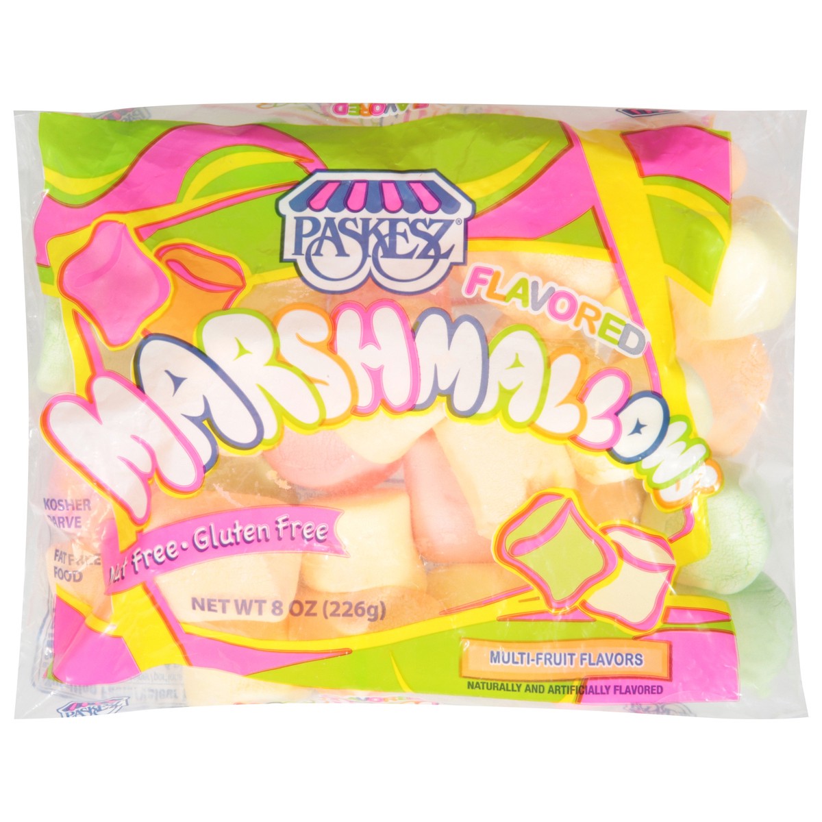 slide 1 of 12, Paskesz Multi-Fruit Flavors Marshmallows 8 oz, 8 oz