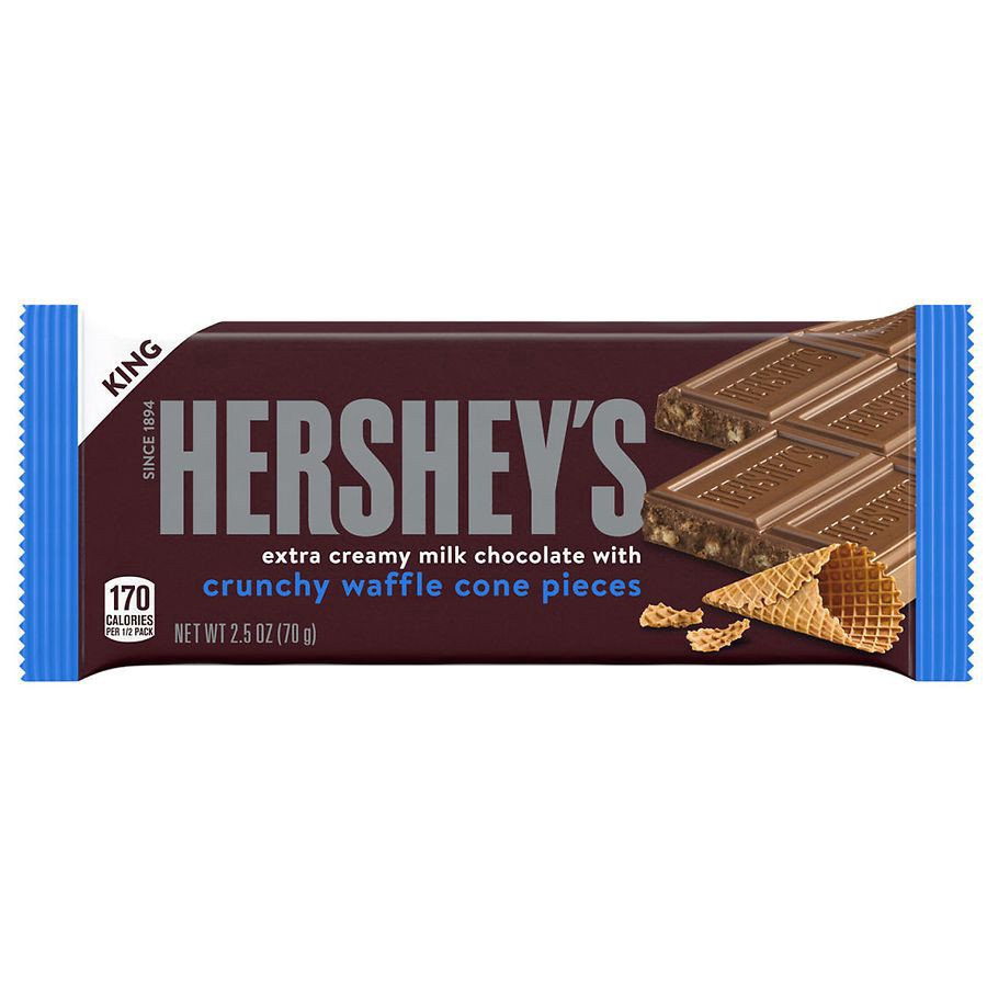 slide 1 of 5, HERSHEY'S Milk Chocolate with Waffle Cone Pieces King Size, Candy Bar, 2.5 oz, 2.5 oz
