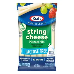 Kraft Lactose Free Mozzarella String Cheese Snacks, 12 oz Bag (12 ct - 1 oz sticks)