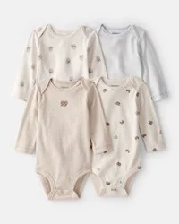 Carter's Baby 4-Pack Snack Time Long-Sleeve Bodysuits - Blue/White/Brown NB