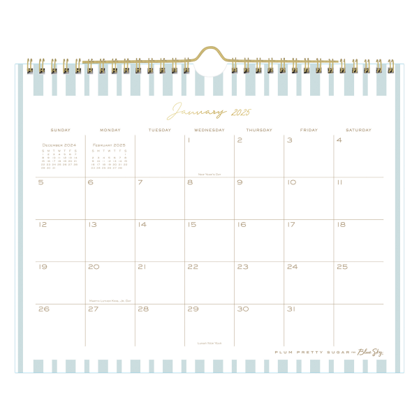 slide 1 of 2, 2025 Blue Sky Monthly Wall Calendar, 11"" X 8-3/4"", Soft Blue Asymmetrical Vertical Stripes, January 2025 To December 2025, 148981, 1 ct