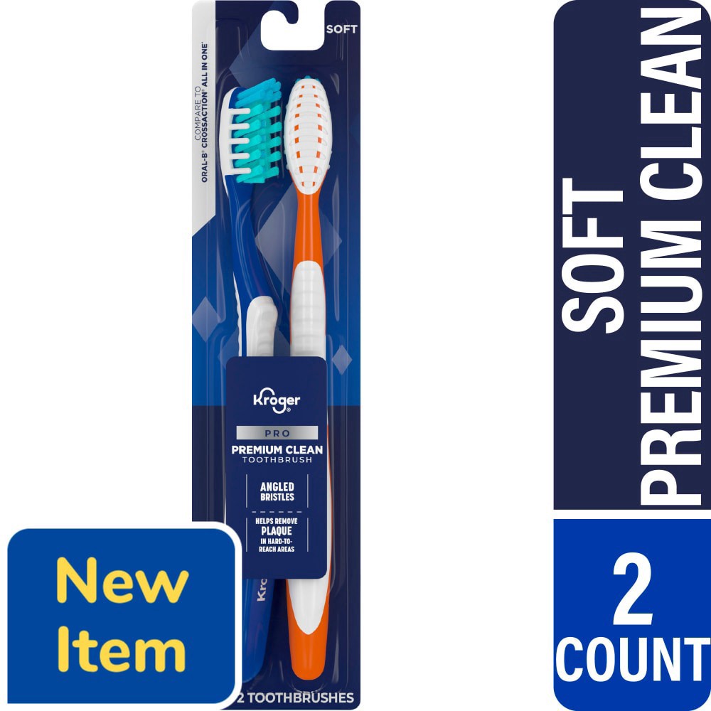 slide 1 of 1, Kroger® Pro Premium Clean Toothbrush with Soft Bristles, 2 ct
