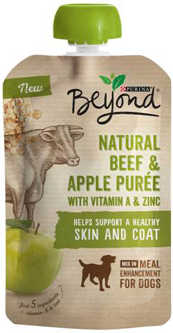 slide 1 of 1, Purina Beyond Meal Enhancement Wet Dog Food Natural Beef & Apple Puree with Vitamin A&Zinc Mix, 3.2 oz