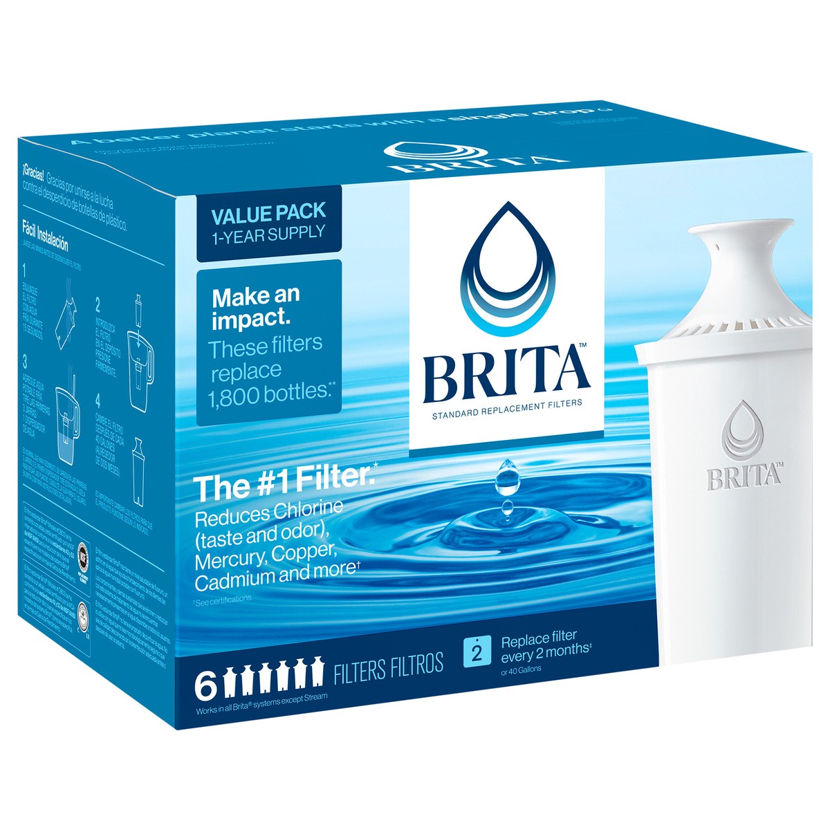 slide 6 of 9, Brita Standard Replacement Water Filter, 6 ct