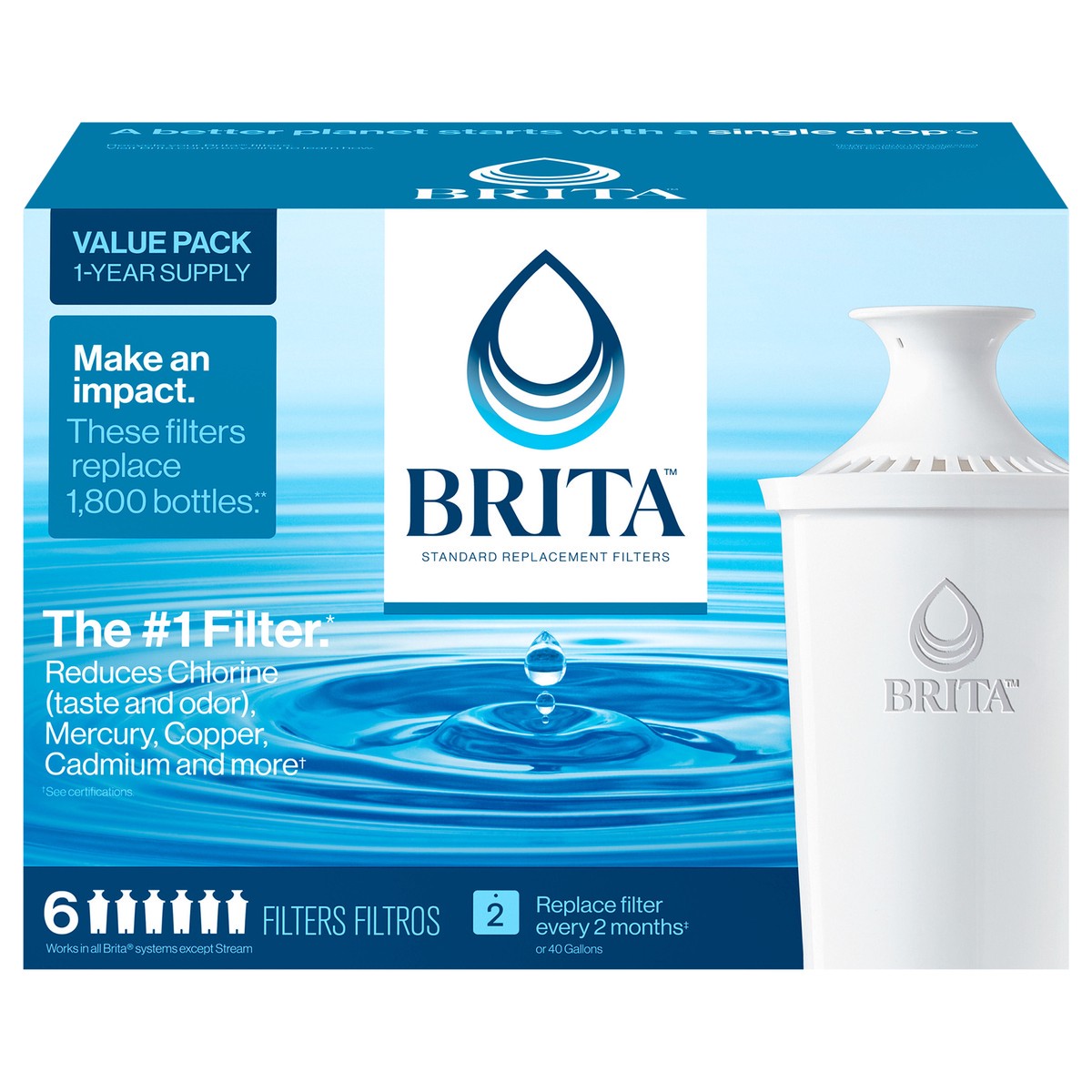 slide 1 of 9, Brita Standard Replacement Water Filter, 6 ct