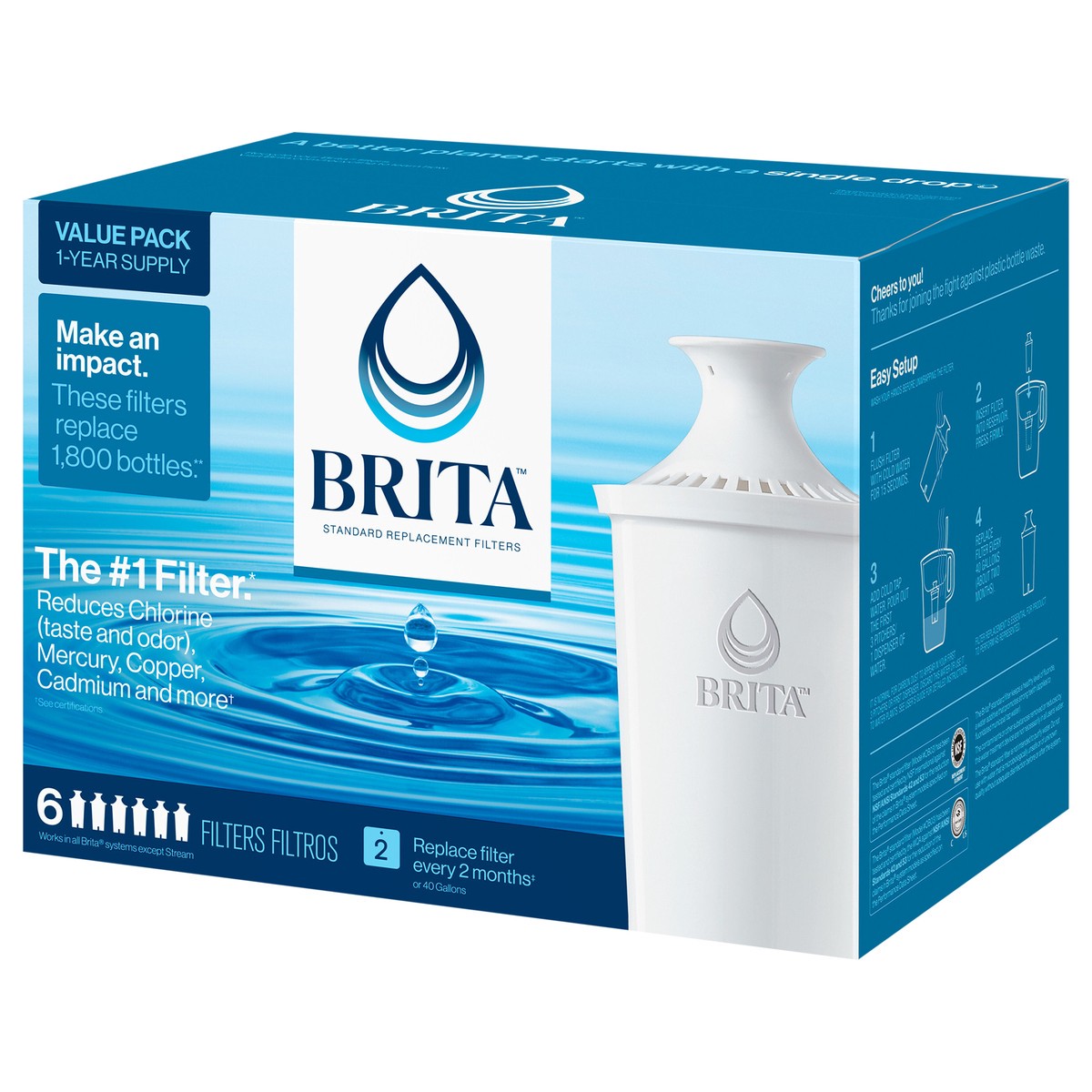 slide 2 of 9, Brita Standard Replacement Water Filter, 6 ct