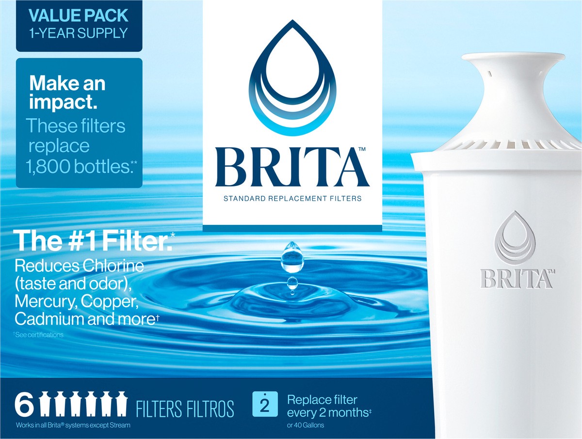 slide 4 of 9, Brita Standard Replacement Water Filter, 6 ct