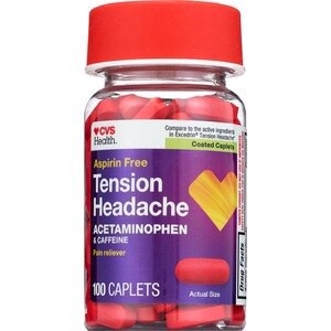 slide 1 of 1, Cvs Health Aspirin Free Tension Headache Acetaminophen & Caffeine Caplets, 100 Ct, 1 ct