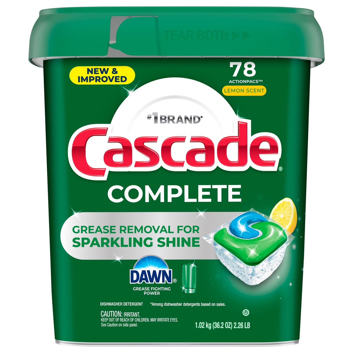 slide 1 of 9, Cascade ActionPacs Dishwasher Detergent, Lemon, 78 ct