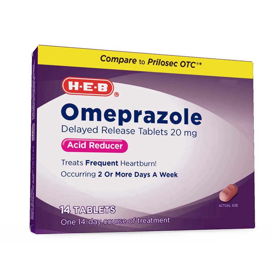 slide 1 of 1, H-E-B Omeprazole Delayed Release 20 mg Tablets, 14 ct