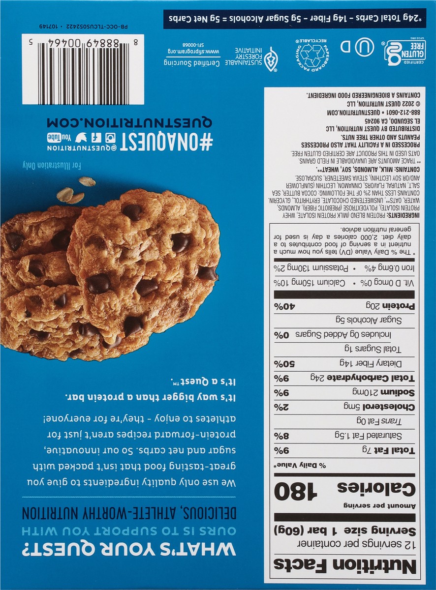 slide 4 of 9, Quest Oatmeal Chocolate Chip Protein Bar 12 - 2.12 oz Bars, 12 ct