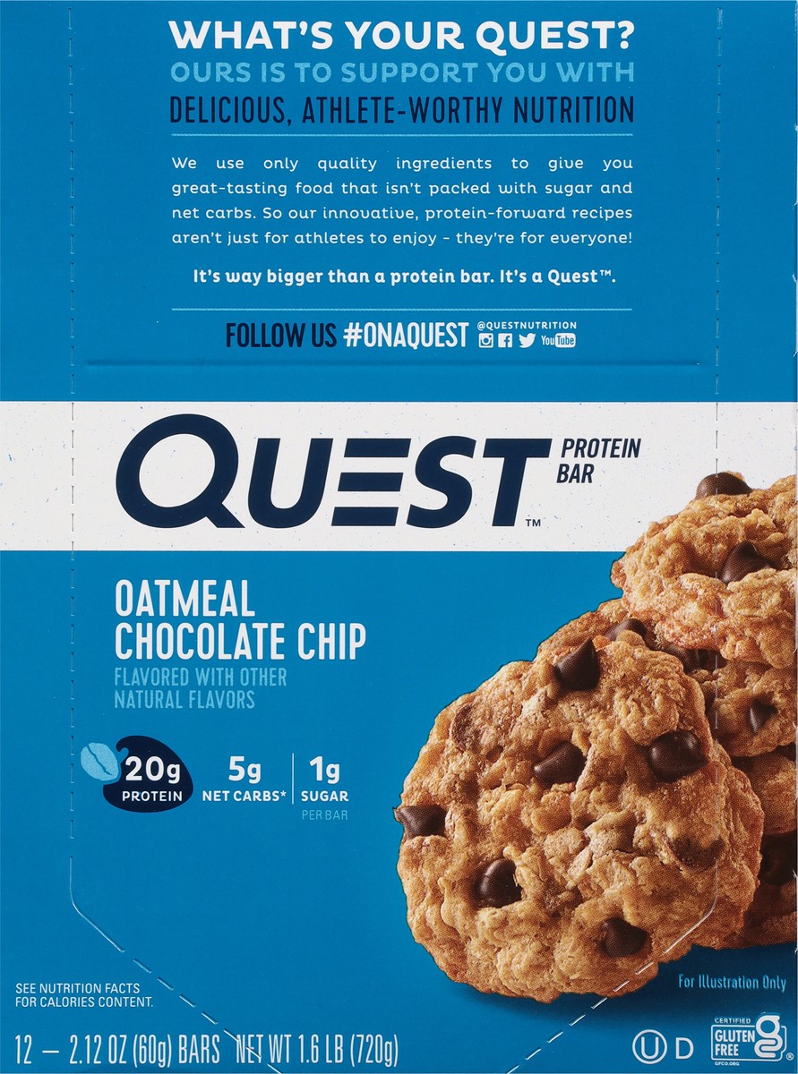 slide 9 of 9, Quest Oatmeal Chocolate Chip Protein Bar 12 - 2.12 oz Bars, 12 ct