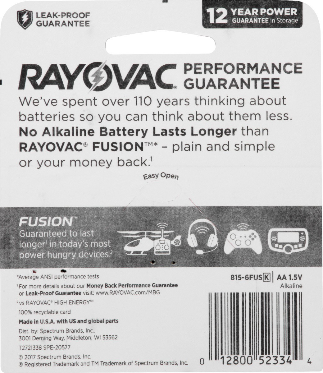 slide 2 of 9, Rayovac Fusion AA Batteries (6 Pack), Double A Alkaline Batteries, 6 ct