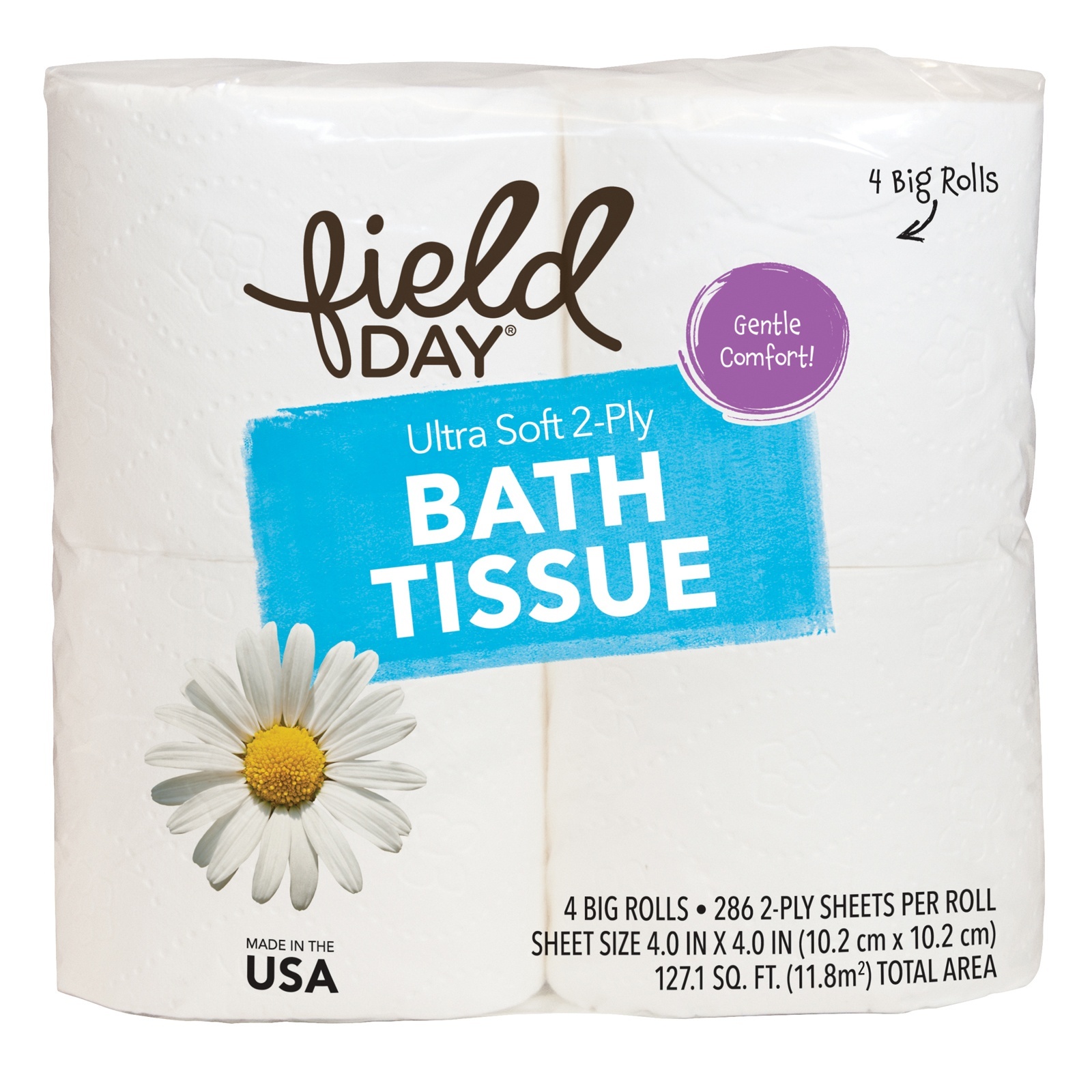 slide 1 of 1, Field Day 100% Sustainable 2-Ply Double Roll Bath Tissue, 4 ct