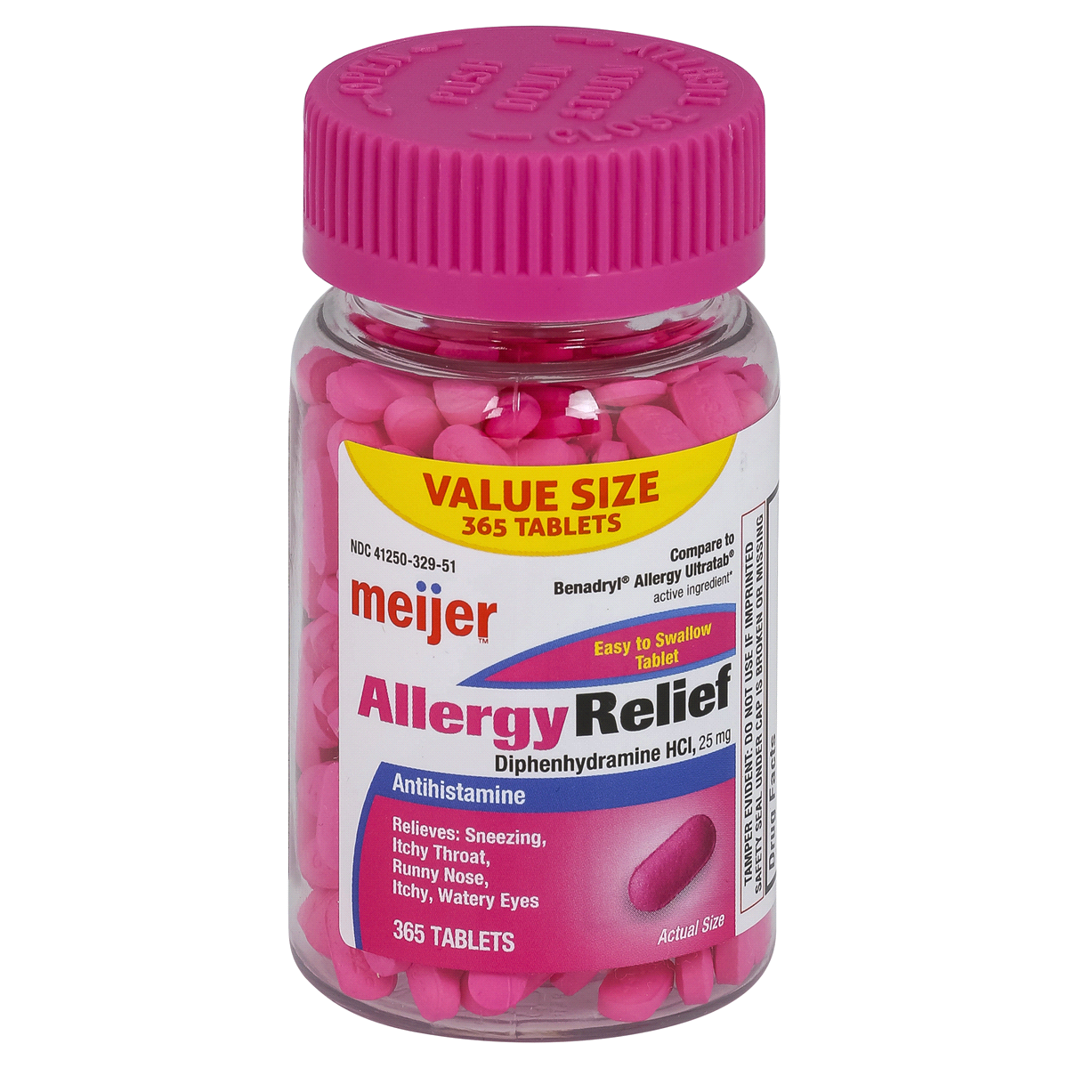 slide 1 of 3, Meijer Allergy Relief, 25mg, 365 tablets
