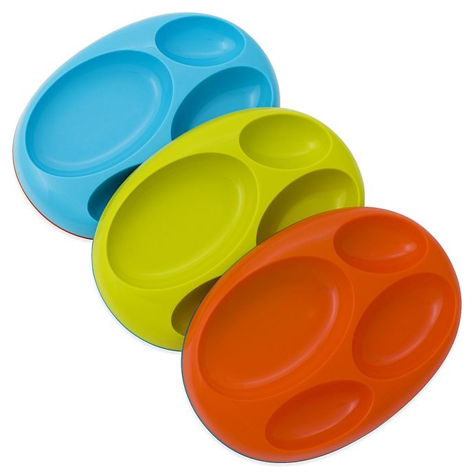 slide 1 of 2, Boon PLATTER Edgeless Non-Skid Divided Plate - Teal/Lime/Orange, 3 ct