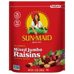 Sun-Maid California Mixed Jumbo Raisins Resealable Stand-up 12oz Bag