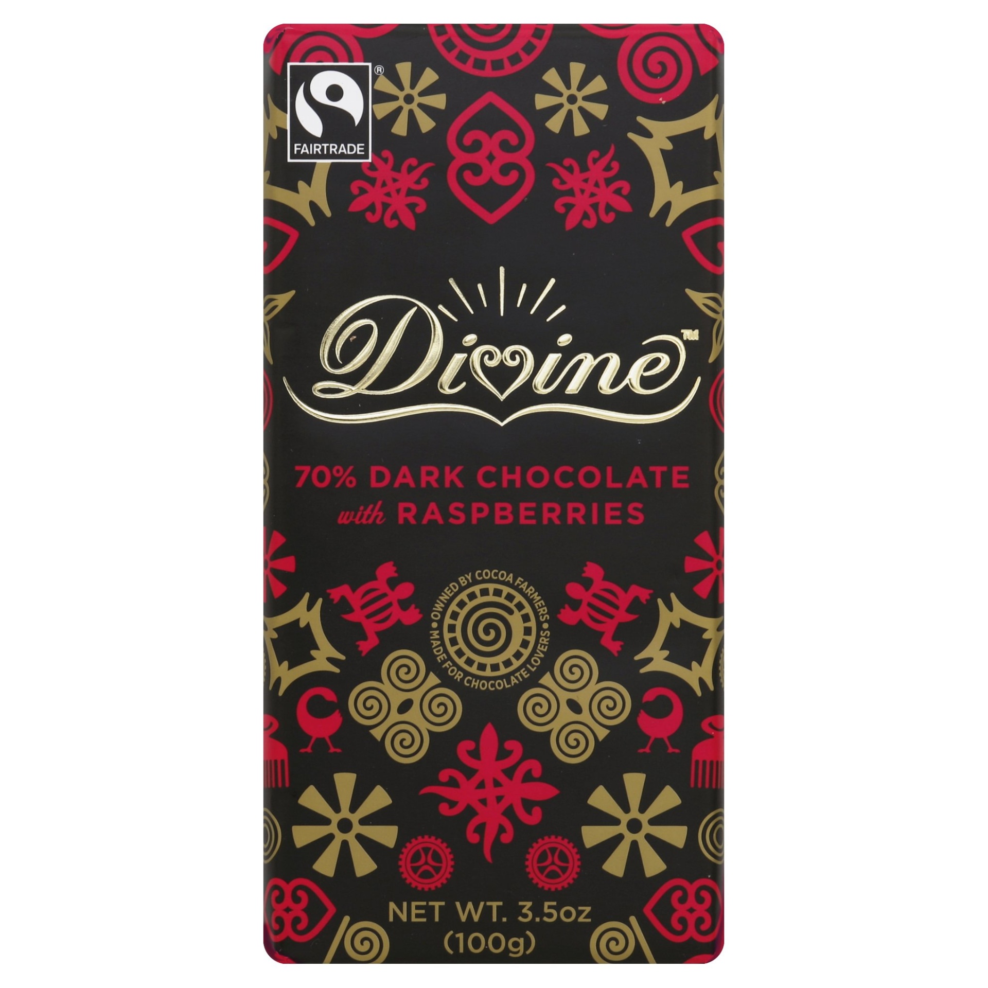 slide 1 of 5, Divine Dark Chocolate Bar With Raspberries, 3.5 oz