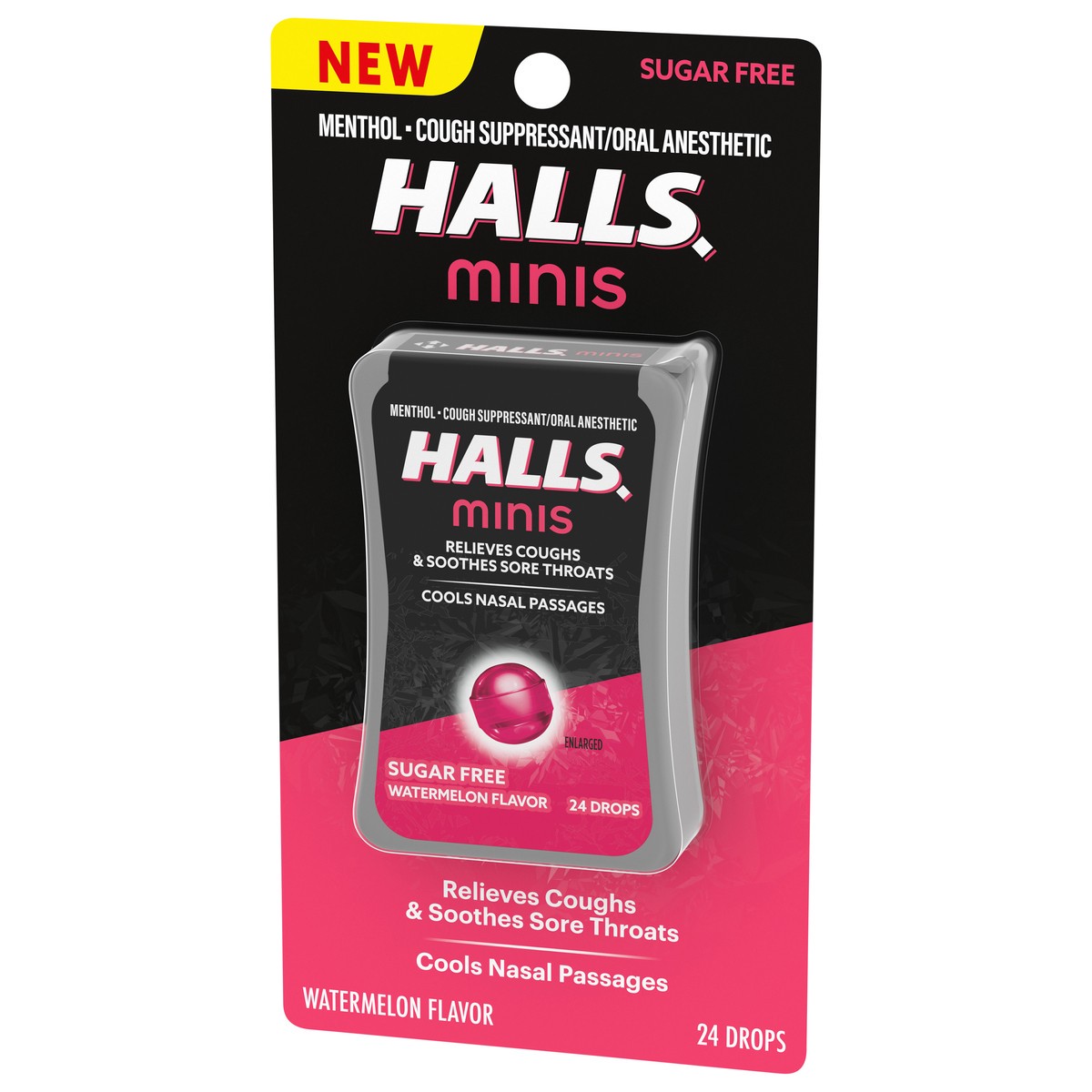 slide 11 of 12, HALLS Minis Watermelon Flavor Sugar Free Cough Drops, 24 Drops, 0.51 oz