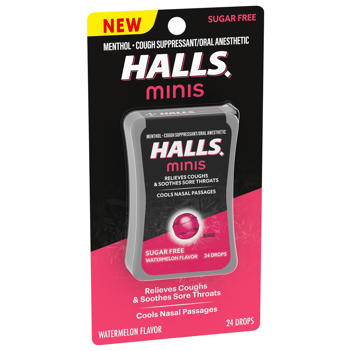 slide 5 of 12, HALLS Minis Watermelon Flavor Sugar Free Cough Drops, 24 Drops, 0.51 oz