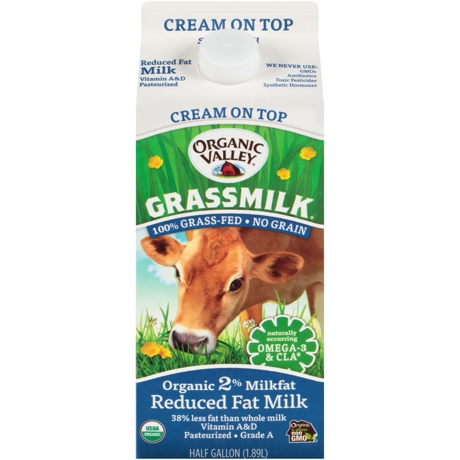 slide 1 of 1, Organic Valley Milk, Organic, Reduced Fat, 2% Milkfat, 1/2 gal