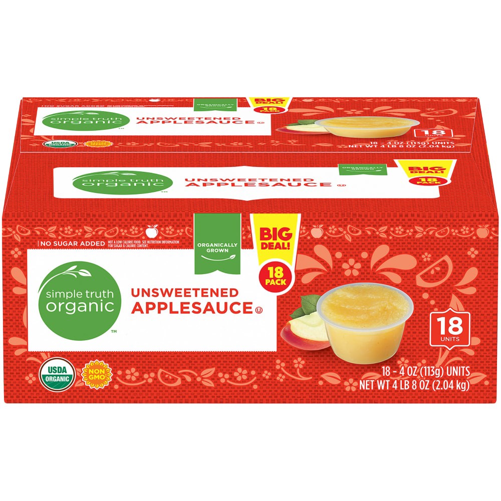 slide 1 of 4, Simple Truth Organic Unsweetened Apple Sauce, 18 ct; 4 oz