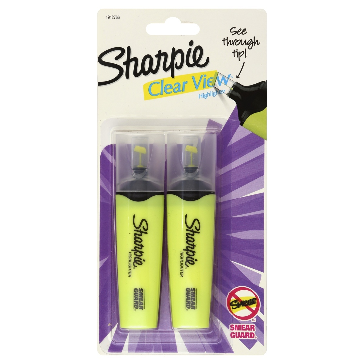 slide 1 of 1, Sharpie Clear View Chisel Tip Highlighter, Fluorescent Yellow, 2 ct