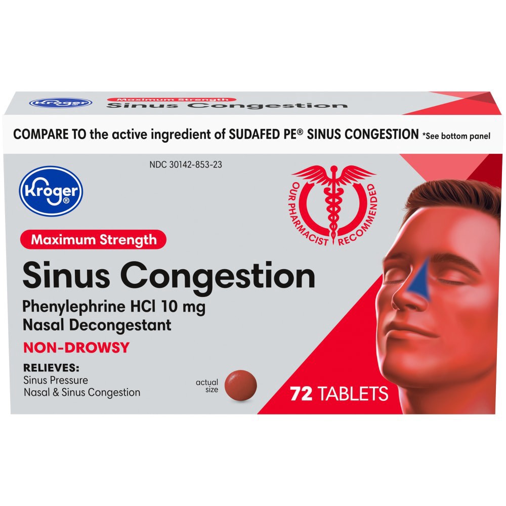 slide 2 of 3, Kroger Maximum Strength Sinus Congestion Tablets 10Mg, 72 ct