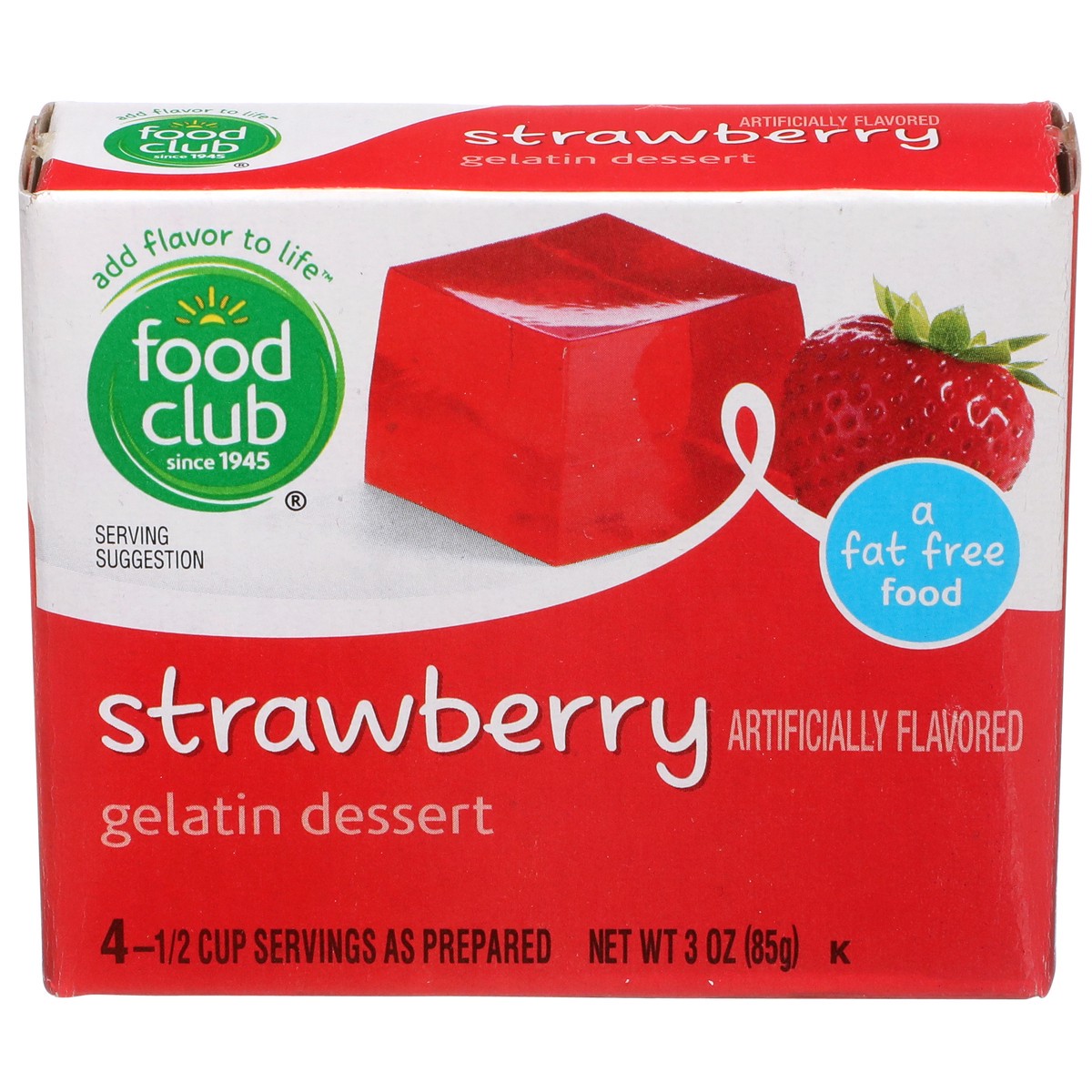 slide 1 of 9, Food Club Gelatin - Strawberry, 3 oz