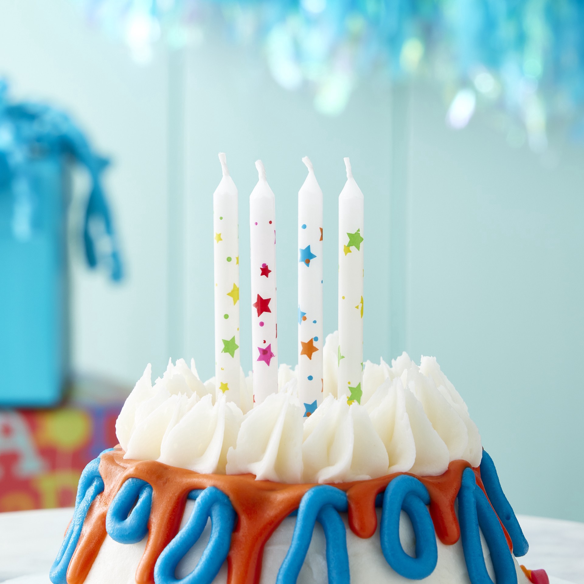 slide 4 of 4, Multicolored Stars Birthday Candles By Celebrate It, 1.375 in x 0.5 in x 3.625 in