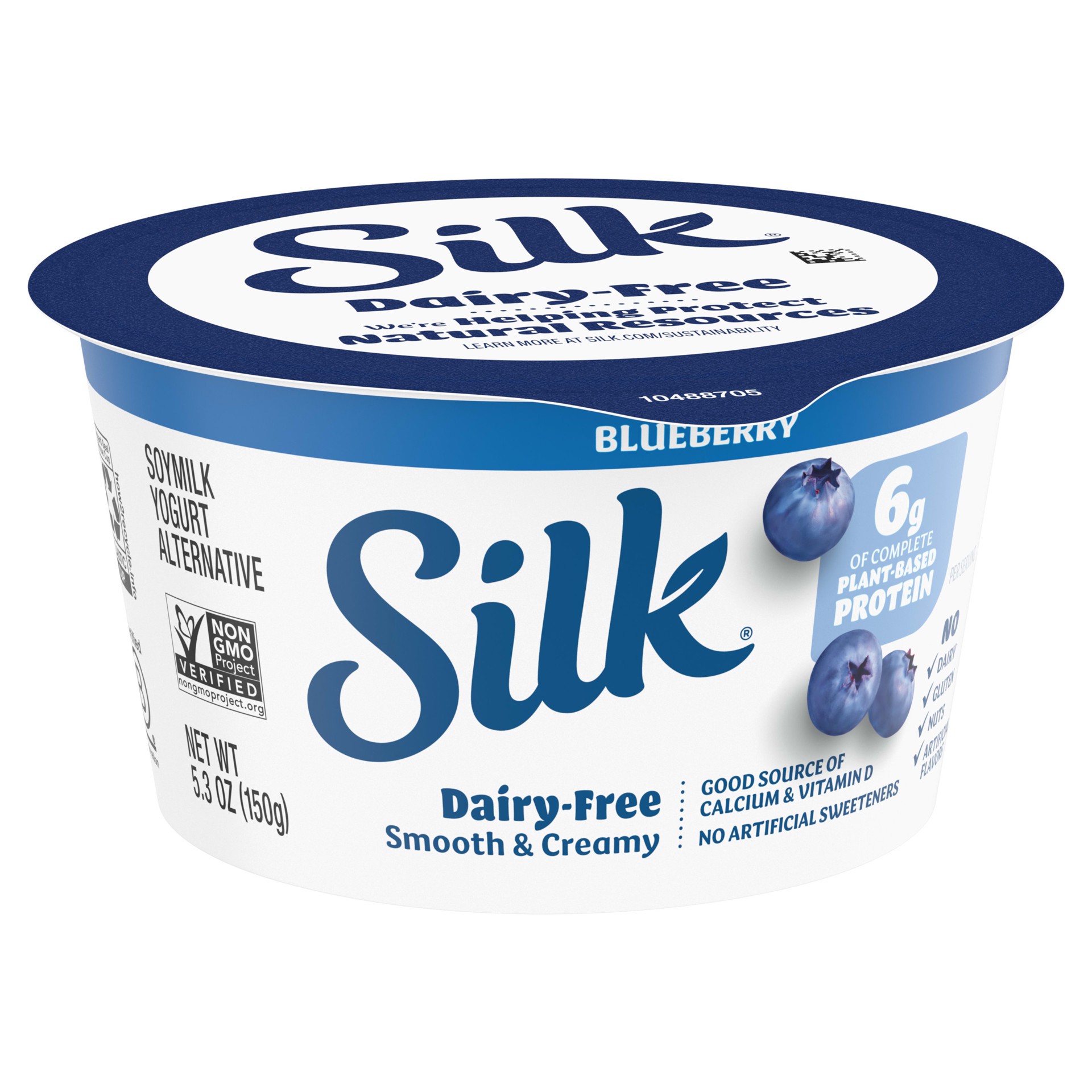 slide 5 of 5, Silk Blueberry Dairy Free, Soy Milk Yogurt Alternative, Smooth and Creamy Plant Based Yogurt with 6 Grams of Protein Per Serving, 5.3 OZ Container, 5.3 oz