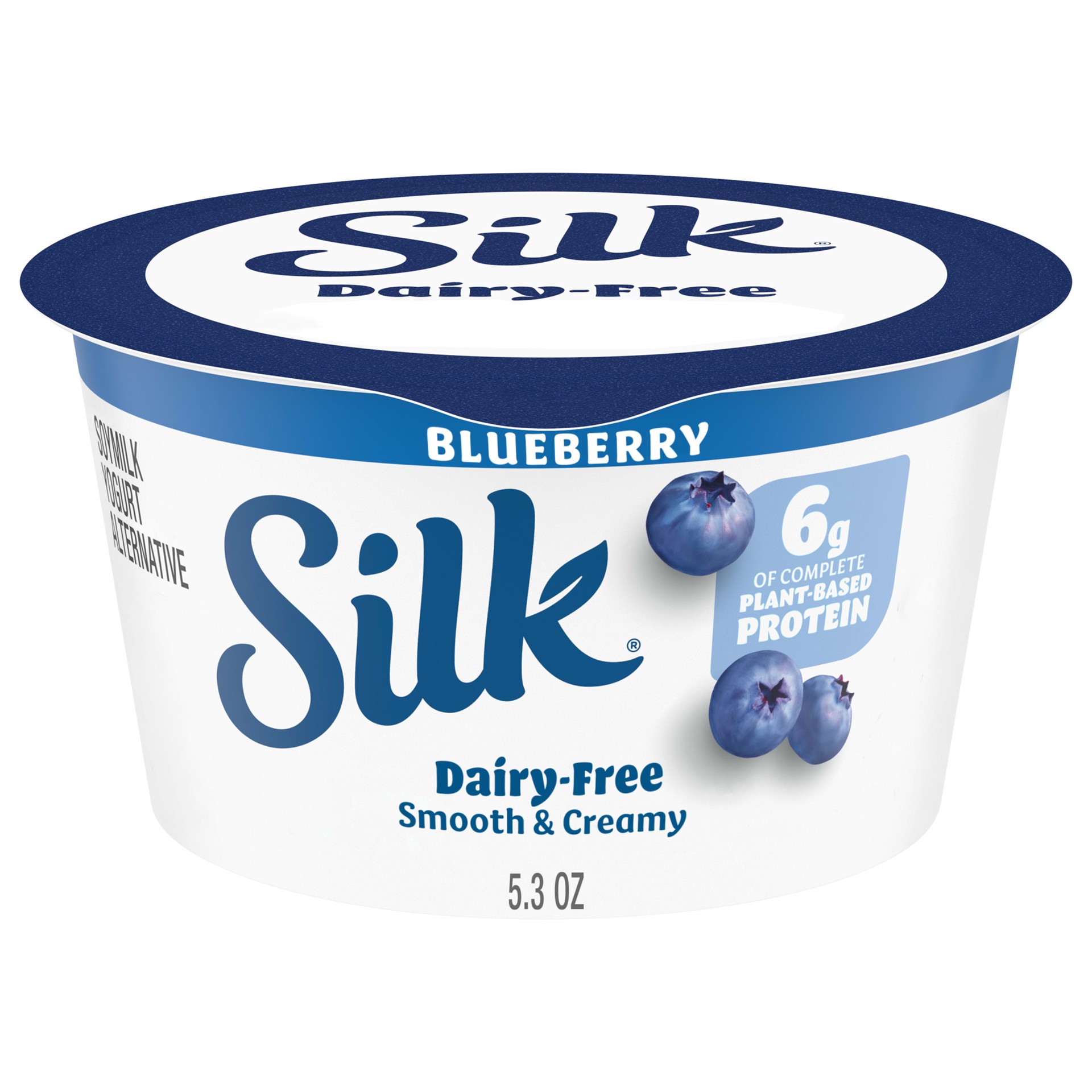 slide 1 of 5, Silk Blueberry Dairy Free, Soy Milk Yogurt Alternative, Smooth and Creamy Plant Based Yogurt with 6 Grams of Protein Per Serving, 5.3 OZ Container, 5.3 oz