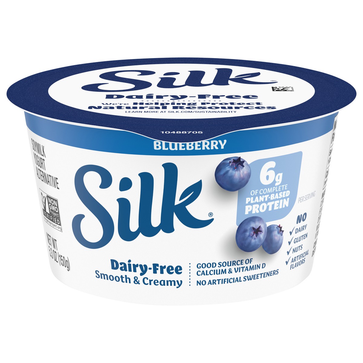 slide 1 of 5, Silk Blueberry Dairy Free, Soy Milk Yogurt Alternative, Smooth and Creamy Plant Based Yogurt with 6 Grams of Protein Per Serving, 5.3 OZ Container, 5.3 oz