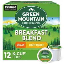 Green Mountain Coffee Roasters Breakfast Blend Decaf Keurig Single-Serve K-Cup pods, Light Roast Coffee, 12 Count