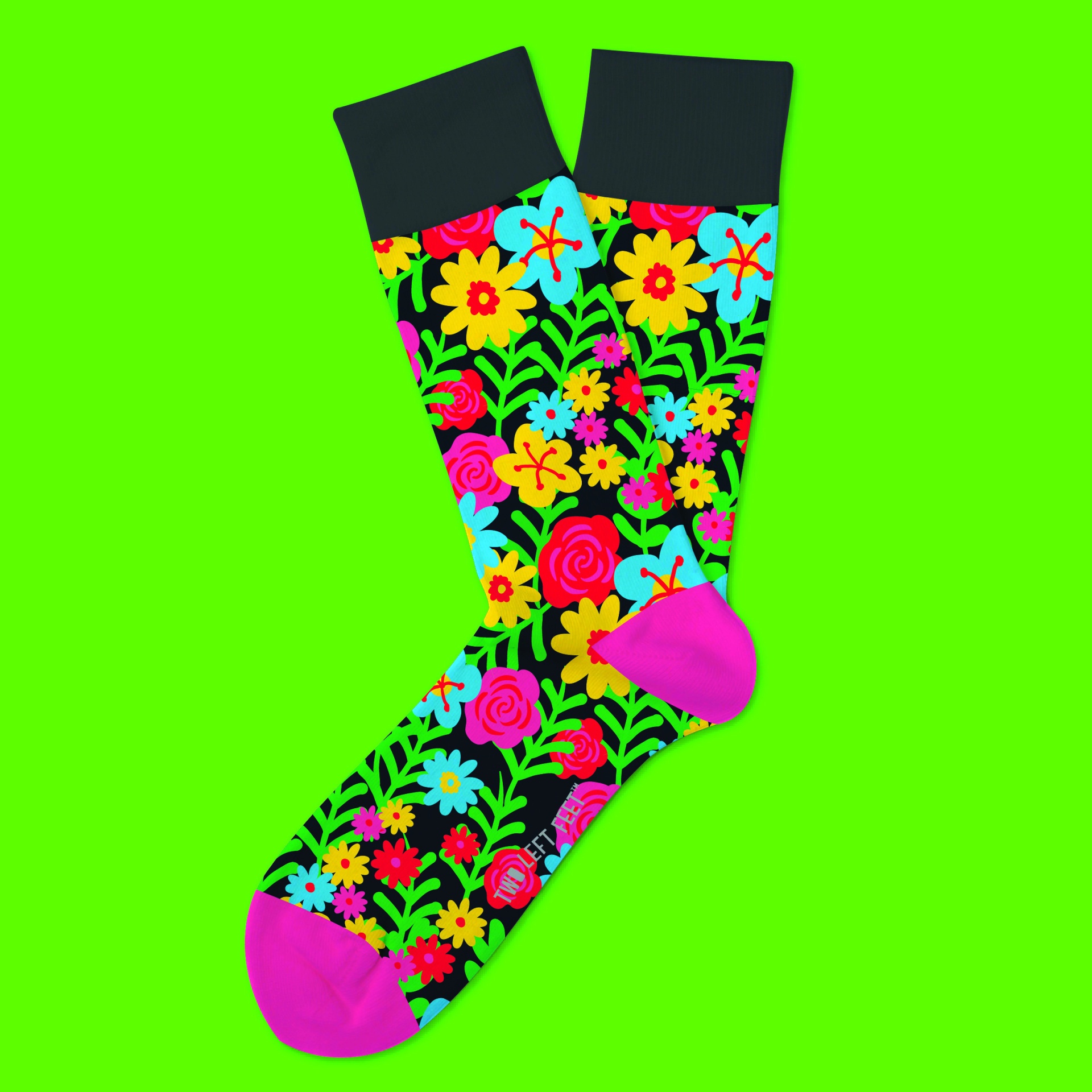 slide 1 of 1, Two Left Feet Floral Fusion Big Feet Socks, 1 pair