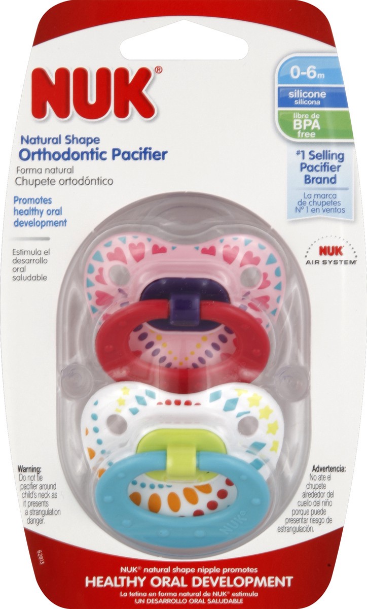 slide 5 of 6, NUK Orthodontic Natural Shape Pacifier (0-6 Months), Assorted Colors, 2 ct