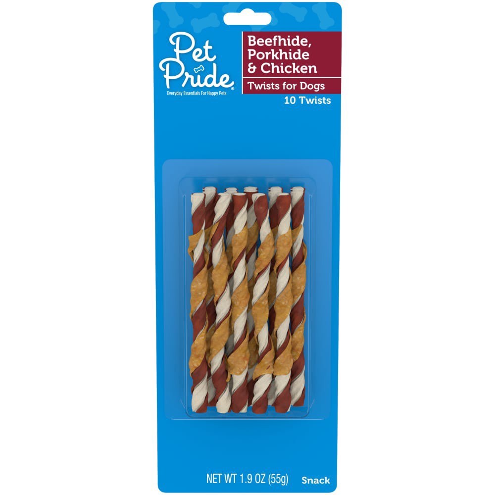 slide 3 of 3, Pet Pride Pork Beef And Chicken Medium Rawhide Twists, 10 ct