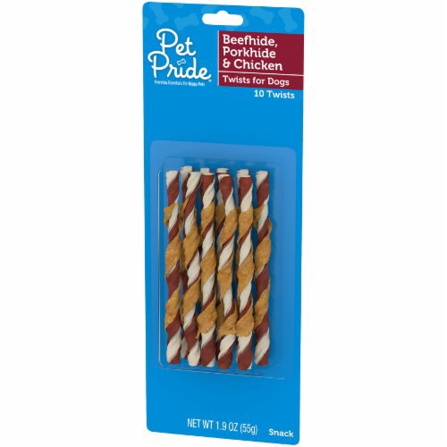 slide 2 of 3, Pet Pride Pork Beef And Chicken Medium Rawhide Twists, 10 ct