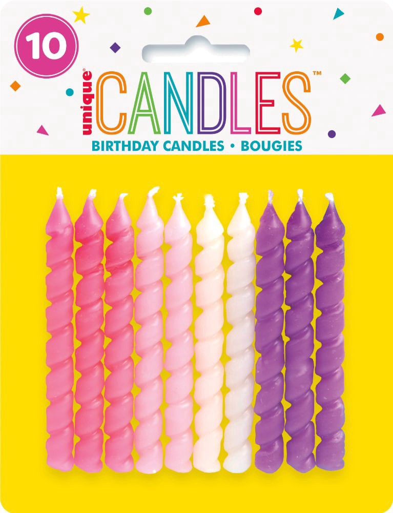 slide 1 of 1, Unique® Candles™ Spiral Birthday Candles - Pink / Purple, 10 ct